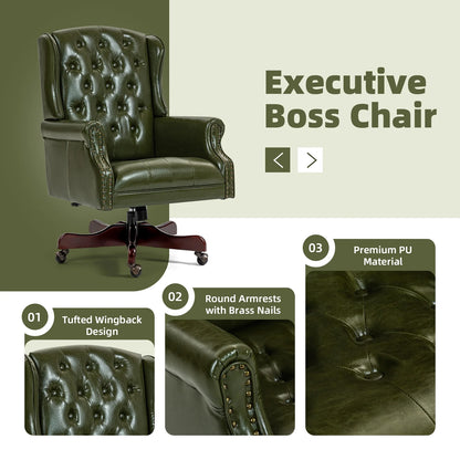 Homhum Classic Boss Office Chair, High Back Faux Leather Swivel Desk Chair, Adult, Brown