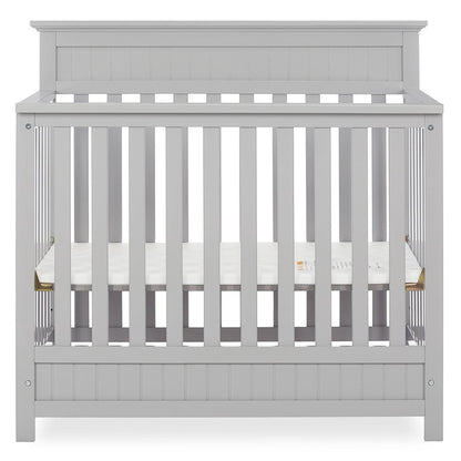 Dream On Me Harbor 4-in-1 Convertible Mini Crib in Pebble Grey. Greenguard Gold Certified