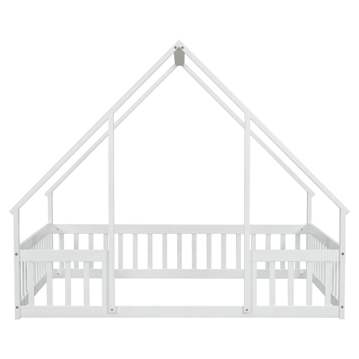 Bellemave Twin Size Floor Bed Frame, Wooden House Bed Twin Size with Fence, Montessori Bed with Guardrails for Bedroom (White)