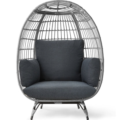 Best Choice Products Wicker Egg Chair Oversized Indoor Outdoor Patio Lounger w/ Steel Frame, 440lb Capacity - Black