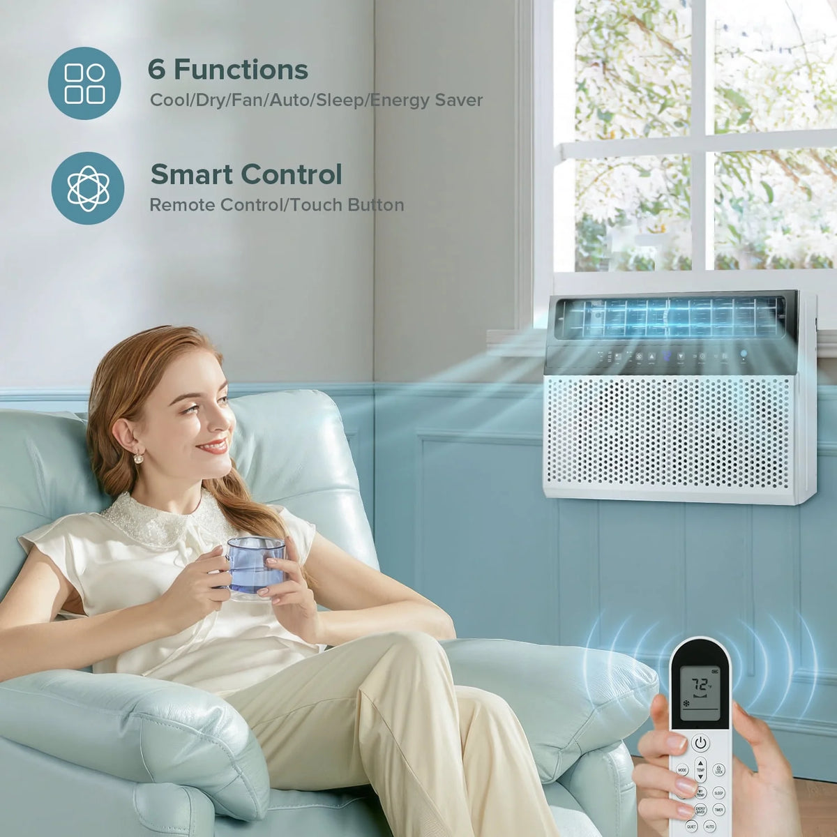 KISSAIR 12,000 BTU U Shaped Window Air Conditioner 6-in-1 Mode with Remote Control 24-Hour Timing for Room/Office/Apartment Cools up to 550 Sq.ft