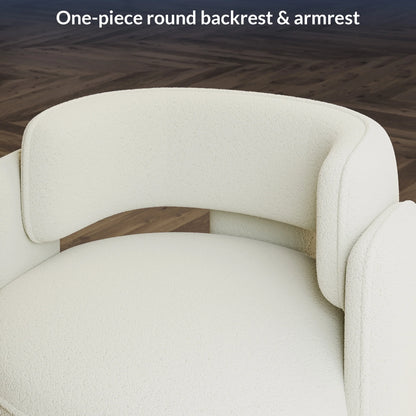 BELLEZE Sherpa Boucle Chair, Modern Barrel Accent Chair Comfy Round Upholstered Armchair Accent Side Chair for Living Room, Bedrooms, Corner - Quinton��White��