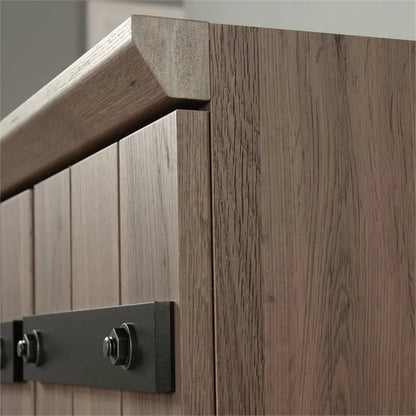 Pemberly Row Farmhouse Engineered Wood 2-Door Narrow Storage Cabinet in Salt Oak