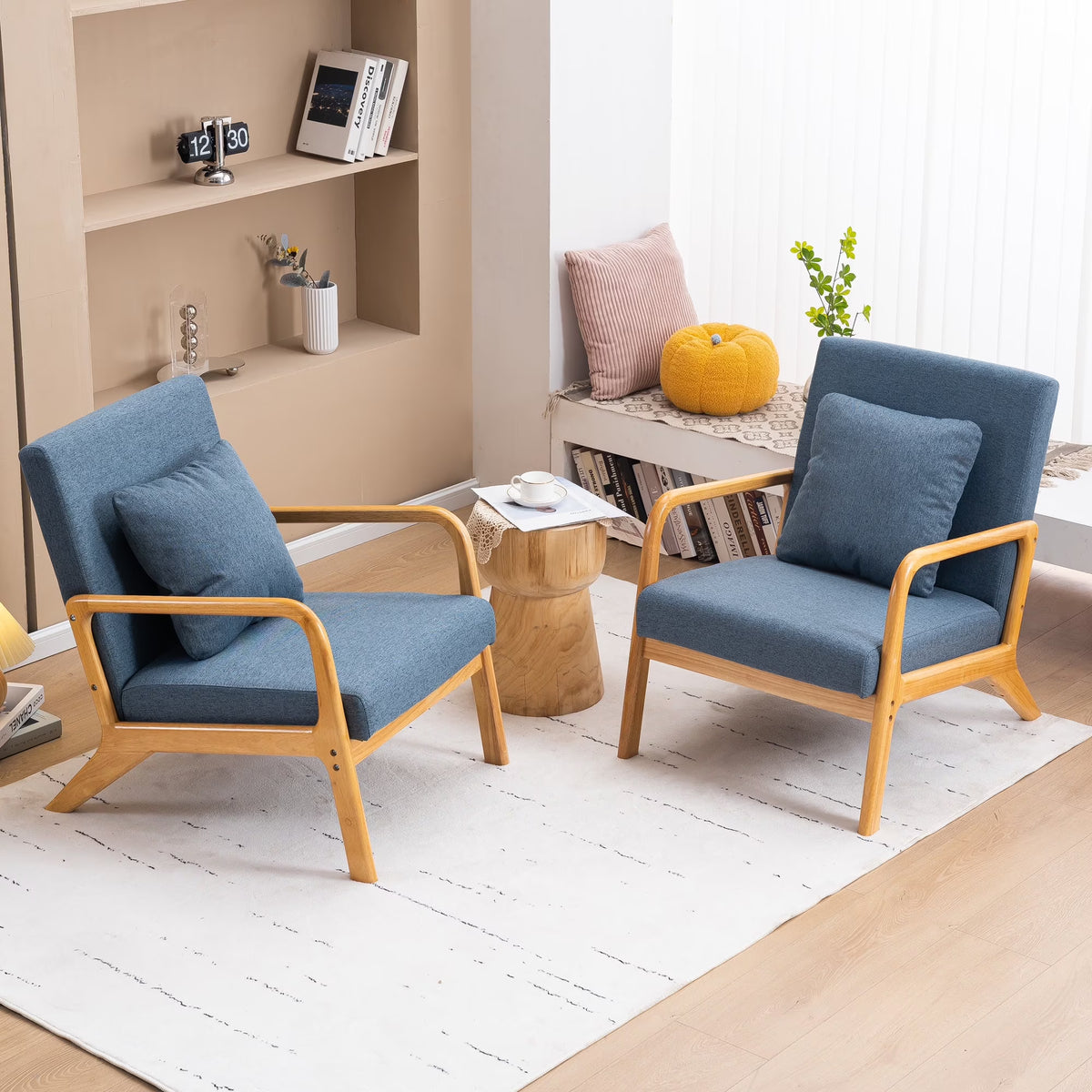 JULY'S SONG Mid Century Modern Accent Chair Set of 2, Linen Upholstered Reading Chairs for Living Room, 25.6" W Fabric Comfy Armchair, Beige