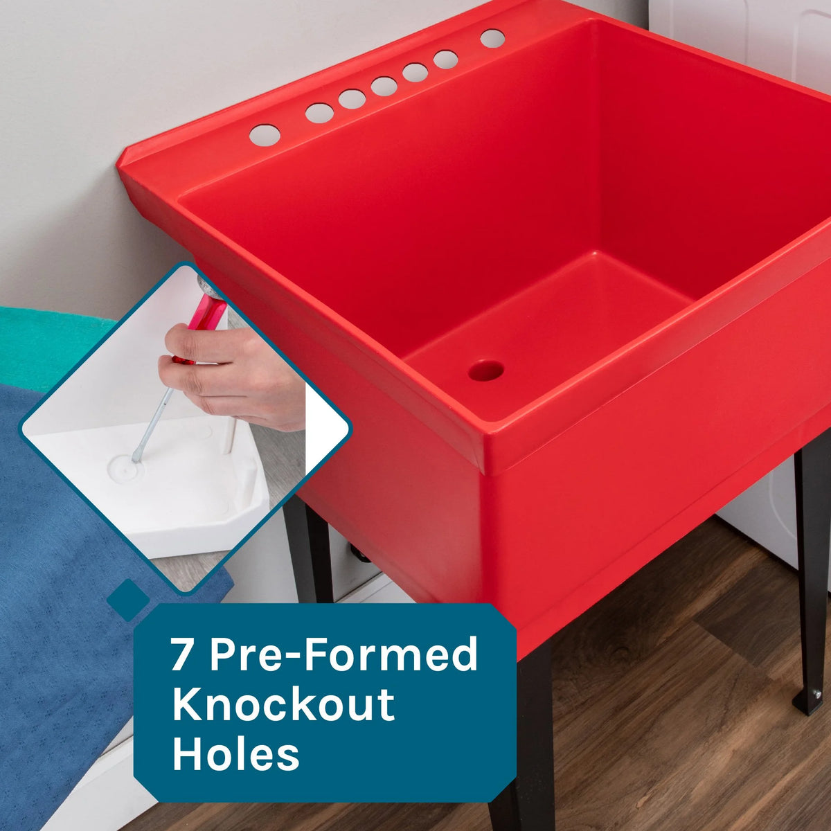 Tehila Utility Sink with Stainless Finish Pull-Out Faucet 19 Gallon - Red