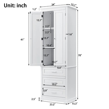 Bellemave White Tall Storage Cabinet with Adjustable Shelf Bathroom Cabinet with 1 Drawer and Storage Rack Large Freestanding Wood Cabinet Storage Organizer Floor Cabinet, White