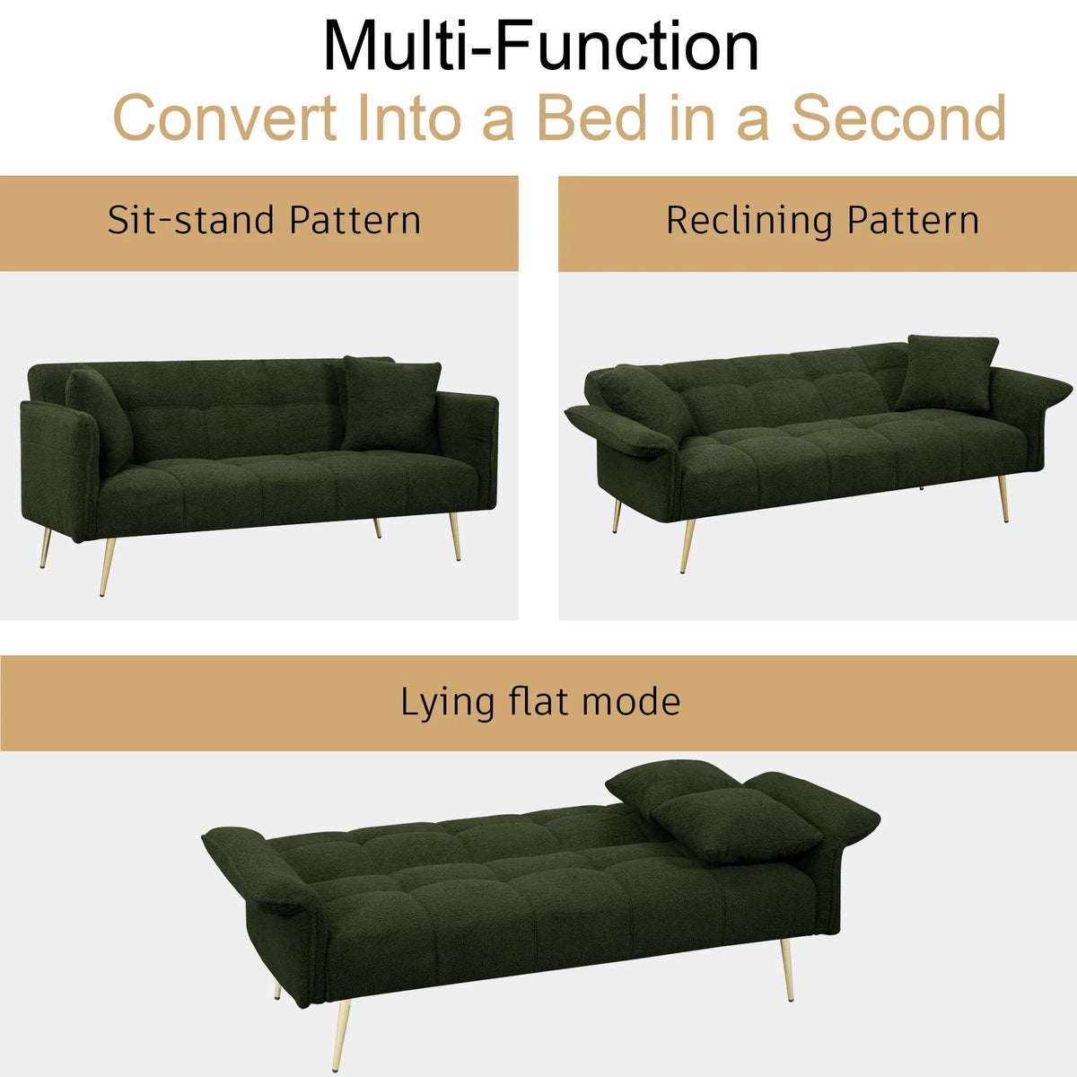 Futon Sofa Bed,Convertible Double Sofa Bed with Folding Armrests for Living Rooms and Small Spaces,Beige