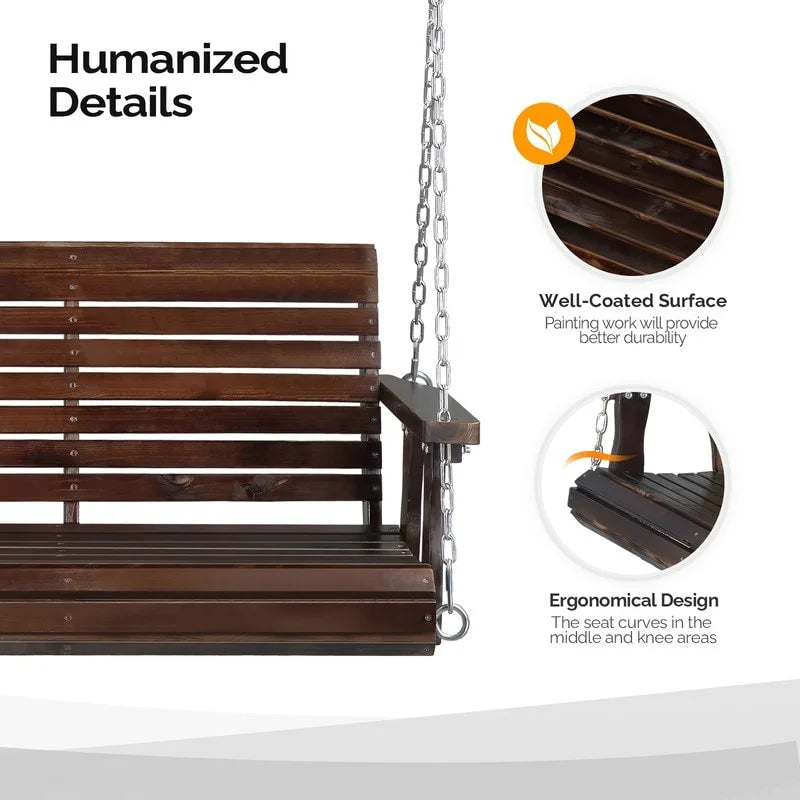 3-person Wood Porch Swing Brown