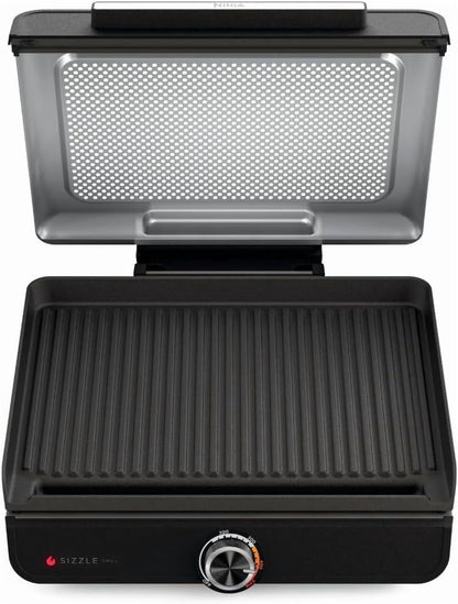 Ninja Sizzle Indoor Grill, 500��F High Heat Kitchen Grill with Nonstick 14 Inch Plate, Low-Smoke Technology, Edge-to-Edge Heating, Family-Sized Capacity, Countertop Cooking Tool (GR100)
