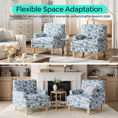 Linsy Home 30" Wide Traditional Tufted Upholstered Armchair Set of 2, Floral Accent Chair For Living Room, Bedroom, Reading, Green