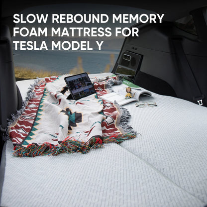 Tesla Model Y Camping Mattress, Slow-Rebound Memory Foam Mattress for Tesla Model Y, Mid-Large SUV Sleeping Pad with Single/Double Mode, 4 Seasons Use