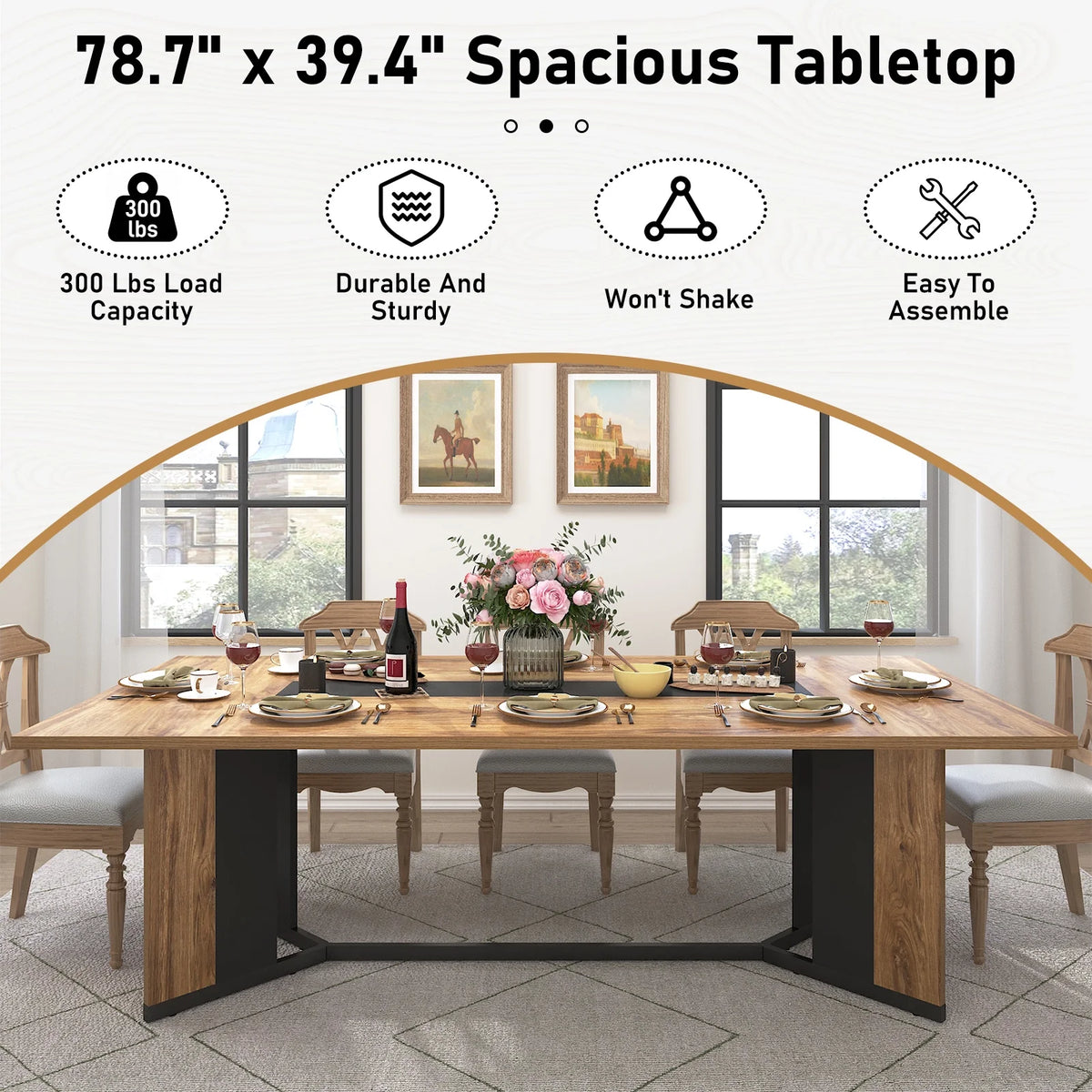 71 inch Large Rectangular Dining Table for 6-8 People, Dining Table with Marble-Color Wood Waterproof Tabletop and Adjustable Leg, 6ft Luxurious Family Dinner Table for Office Kitchen Living Room