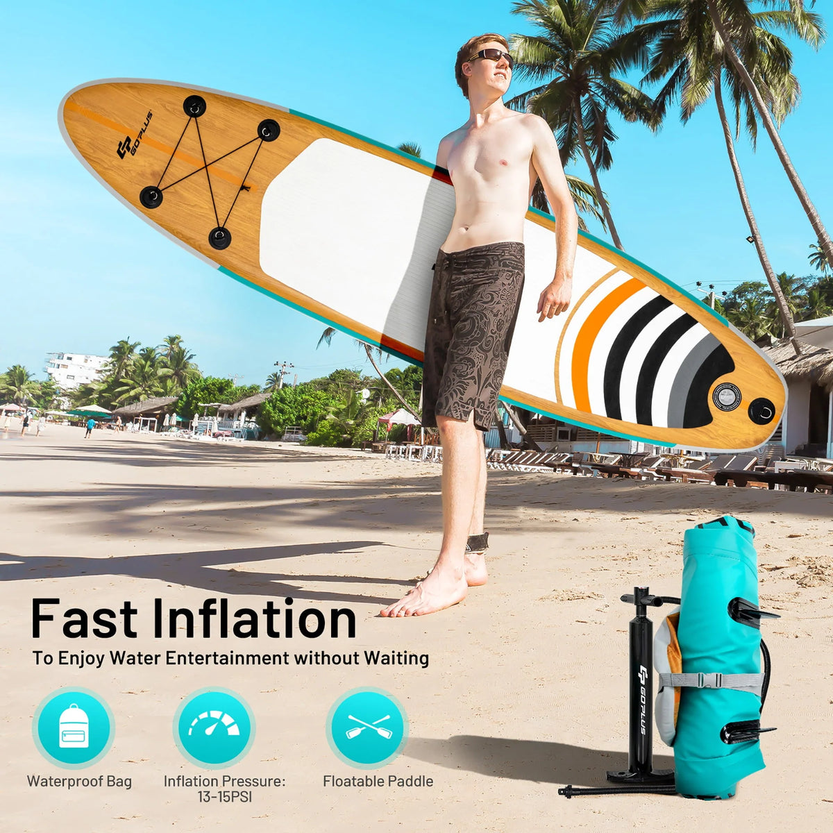 Goplus 11' Inflatable Stand Up Paddle Surfboard W/Bag Aluminum Paddle Pump