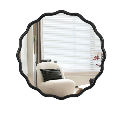 Solid Wood Wavy Frame Modern Mirror - 40x28 Inches Durable Farmhouse Wall Decor for Bathroom, Living Room & Entryway with Easy Install
