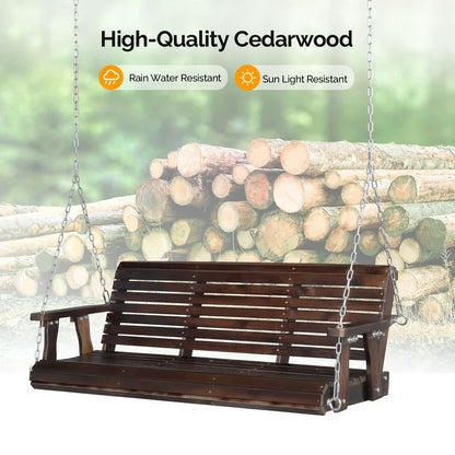 3-person Wood Porch Swing Brown