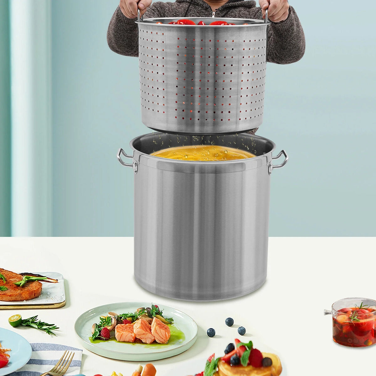 33/52 Quart Stock Pot Stainless Steel Large Kitchen Soup Big Cooking Restaurant for Hotels, Restaurants, Homes