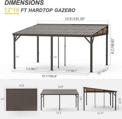 TOTAL Outdoor 10'x12' All-Season Sunroom Gazebo with Steel Roof, PVC Screen, Front & Side Door, Brown