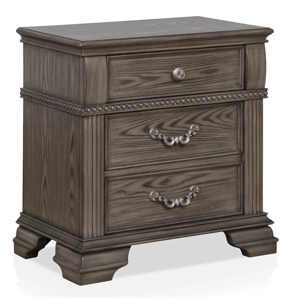 FOA Charo 6pc Gray Wood Bedroom Set-King Nightstands??����?��?