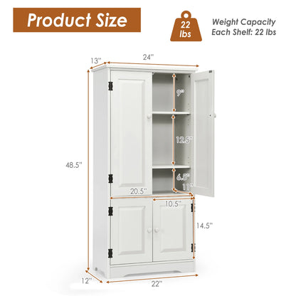 Costway Accent Floor Storage Cabinet W/ Adjustable Shelves Antique 2-Door Cream White