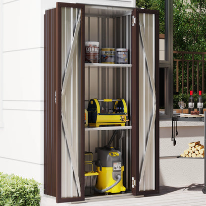 AECOJOY Outdoor Storage Cabinet Waterproof with Adjustable Shelves, Lockable Metal Outdoor Garden Storage Sheds Organizer in Brown, Versatile for Garage, Backyard, or Indoor Use