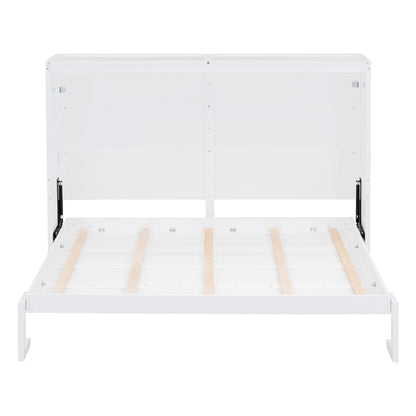 Harper & Bright Designs Full Size Murphy Bed Space-Saving Foldable Wooden Wall Bed with a Shelf for Guest Room Home Office, Gray