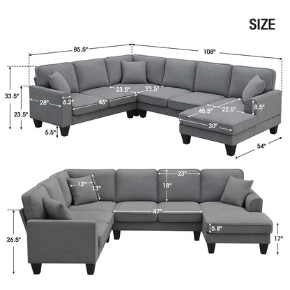 Harper & Bright Designs Modular Sectional Sofa with Ottoman Couch L Shape Corner Sofa Sets 7 Seats Fabric Couch for Living Room, Black, 112 * 87 inch
