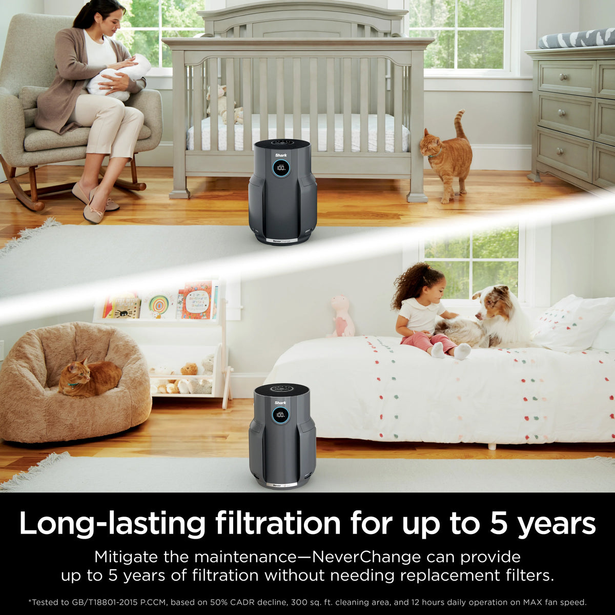 Shark NeverChange Air Purifier, 5-Year HEPA Filter, 600sq. ft. Gray, HP150