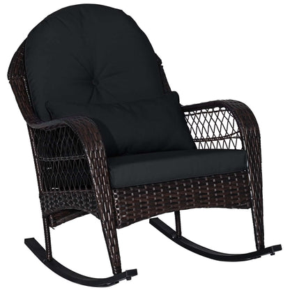 Costway Patio Wicker Rocking Chair W/Seat Back Cushions & Lumbar Pillow Porch Off White