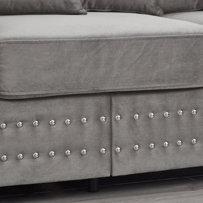 Modern Velvet Sofa Set 2+3 Seater Sofa Loveseat Couch with Silver Nail Trim, Square Armrests and Hidden Storage, Luxury Living Room Couch with Pocket Spring Cushions