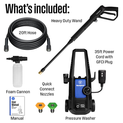 Westinghouse ePX3050 Electric Pressure Washer, 2100 Max PSI 1.76 Max GPM, with Foam Cannon and 2-Nozzle Set