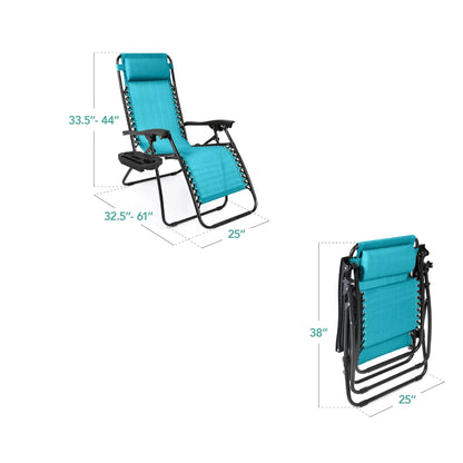 Best Choice Products Set of 2 Zero Gravity Lounge Chair Recliners for Patio, Pool w/ Cup Holder Tray - Gray
