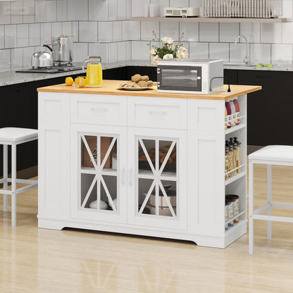 Uforic Kitchen Island Table with Seating & Drop Leaf, Kitchen Island with Storage & Wheels, Off-White