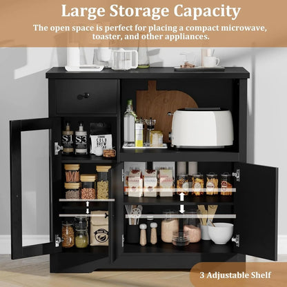 Kitchen Microwave Cabinet with Storage,Buffet Sideboard with 3 Doors, 1 Drawer & Adjustable Shelves, Pantry Storage Cabinet, White