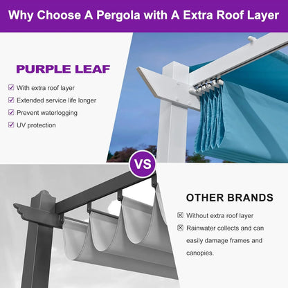 PURPLE LEAF Outdoor Retractable Pergola with Sun Shade Canopy 10' x 13' Patio Aluminum Pergola Shelter for Backyard Deck Garden Modern Metal Grape Trellis Pergola, Beige