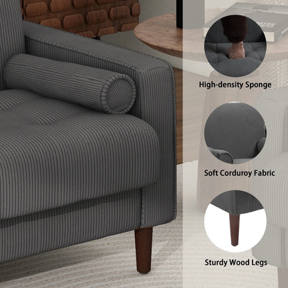 UIXE Corduroy Accent Chair Modern Upholstered Arm Chairs Comfy Reading Armchair with Pillow Armrest Tufted Living Room Single Sofa Lounge Seat, Yellow