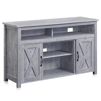 BELLEZE 58 Inch TV Stand, Contemporary Entertainment Center for TVs up to 65", Wood Media Console Table with Two Open Shelves and Barn Door Cabinets - Corin (White)