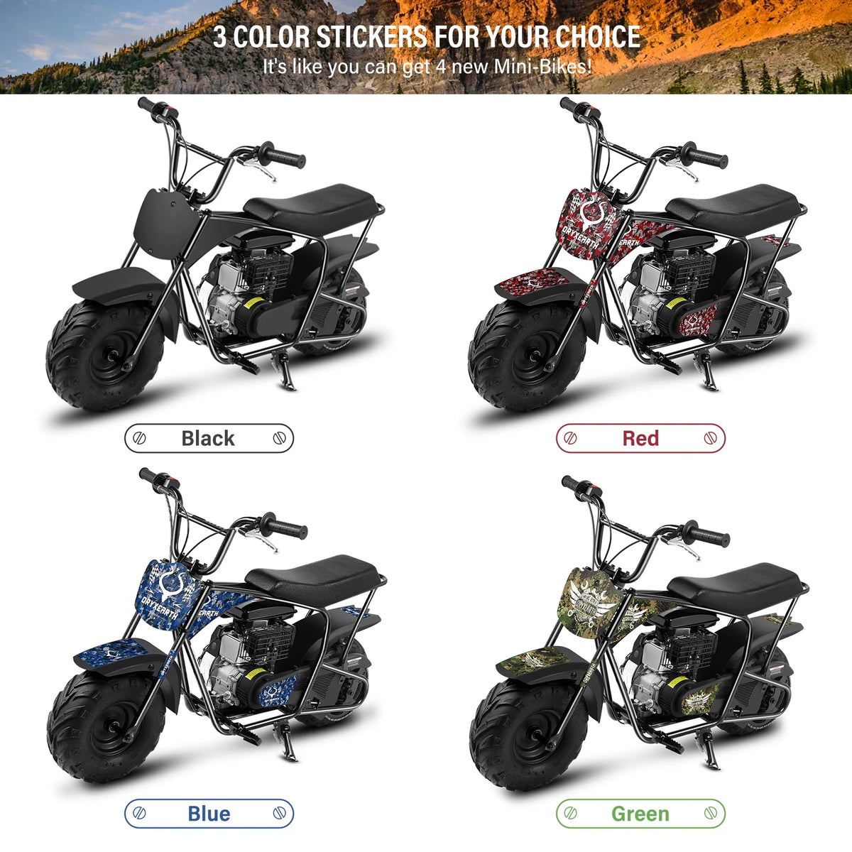 Oryxearth Mini Bike for Kids Motorcycle, Mini motorcycle for kids, Set of Four, 105CC 4-Stroke Ride on Toys, Camo