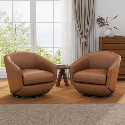 DREAMSIDEA Faux Leather Swivel Accent Chair Sets of 2 360�� Swivel Barrel Chair,Swivel Club Sofa for Living Room, Bedroom, Office,Brown