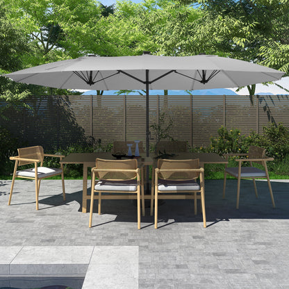 Mondawe 15ft Patio Umbrella, Large Double-Sided Solar LED Outdoor Umbrella with Fiberglass Ribs and Base for Deck Pool, Navy Blue