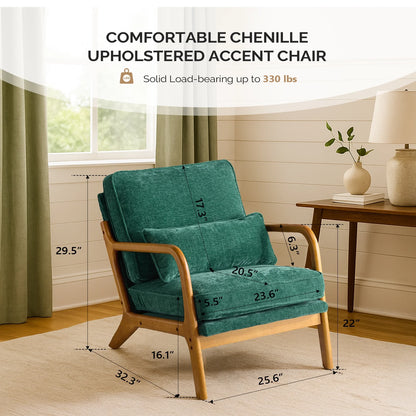 Ktaxon Accent Chair Corduroy Upholstered Armchair, Reading Club Chair with Pillow and Solid Wood Frame for Living Room Bedroom Furniture Off White