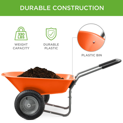 Best Choice Products Dual-Wheel Home Wheelbarrow Yard Garden Cart for Lawn, Construction - Green