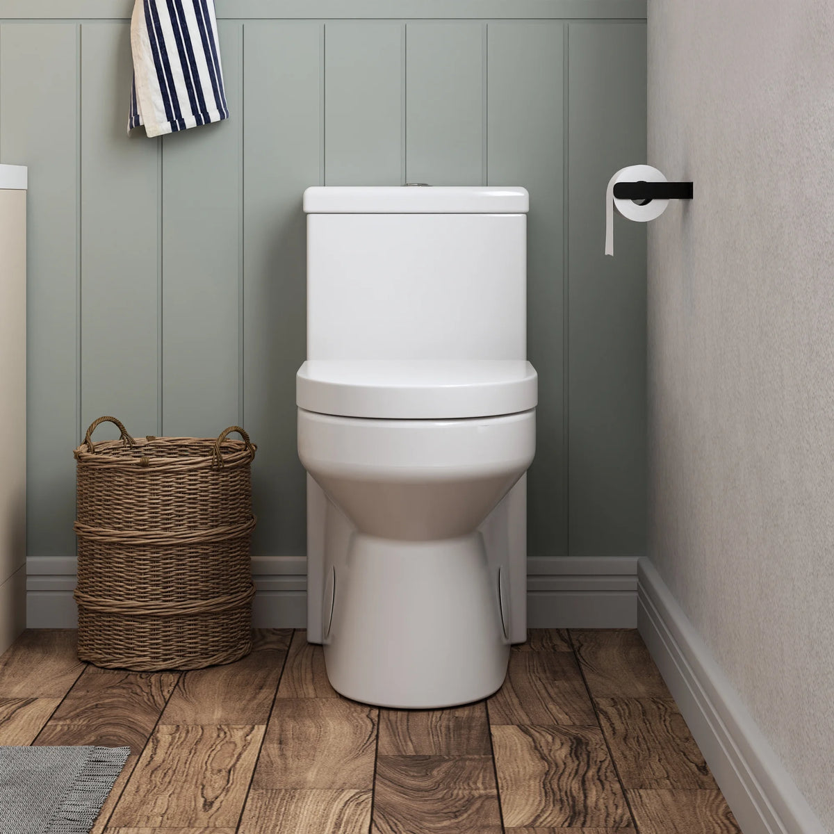 DeerValley Liberty Compact Toilets One-Piece Toilet With High-Efficiency Flush Round Toilet for Space-Saving Floor Mounted 12 in. Rough In 1-Piece 1.1/1.6 GPF Dual Flush (Seat Included)