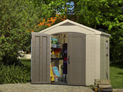 Keter Factor 8 x 11 Foot All Weather Resin Outdoor Storage Shed, Taupe