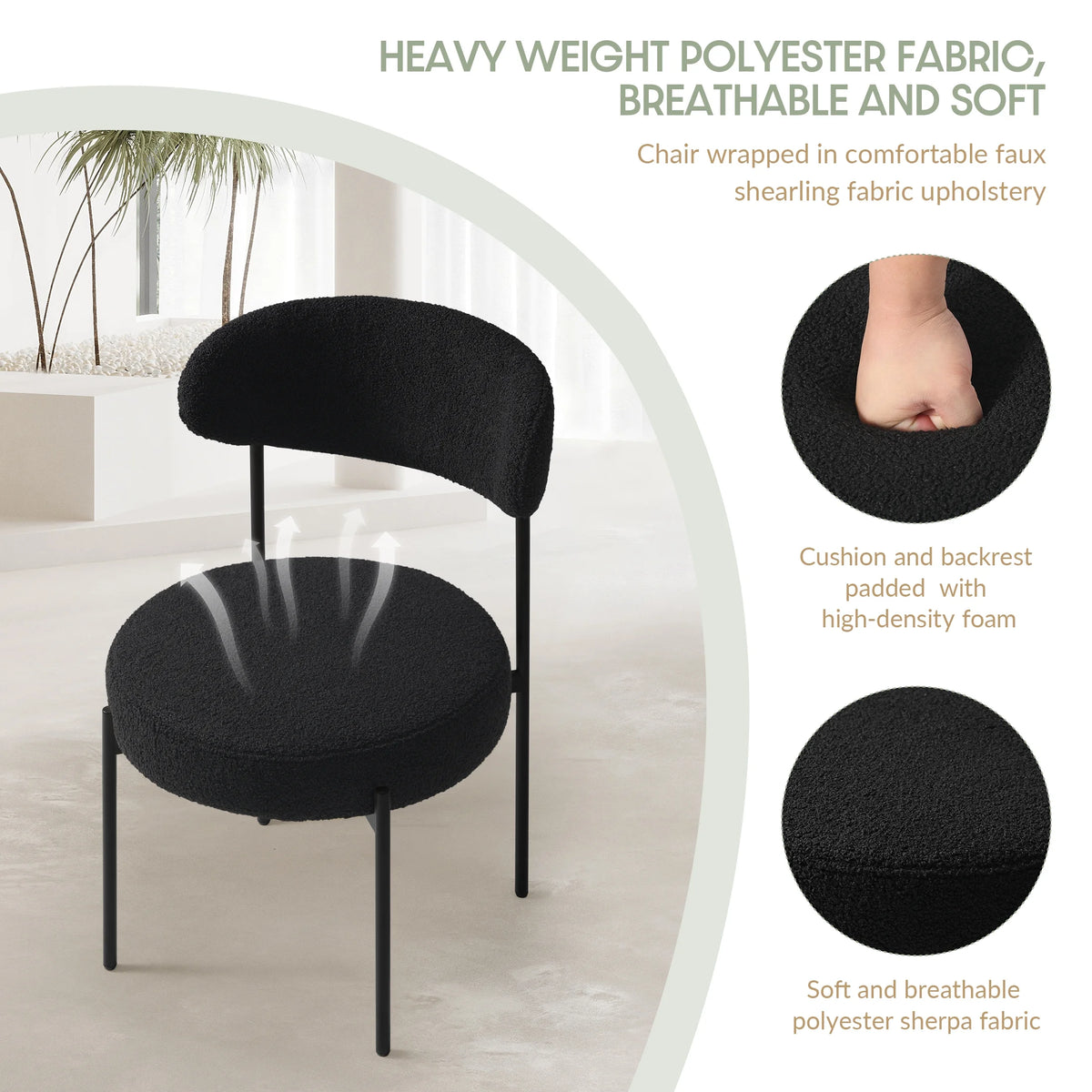 WestinTrends Alexandria Mid-Century Modern Upholstered Sherpa Round Dining Chairs (Set of 4), Sunset Gold