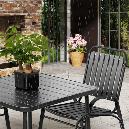 Seizeen 7-Piece Outdoor Table and Chairs, Patio Table Set with 6 Rattan Chairs, All-weather Outdoor Patio Dining Sets Rectangular Metal Table with Acacia Wood Top, Umbrella Hole, Gray