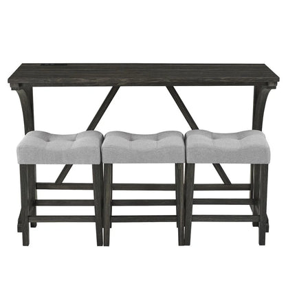YINGYING 4 Piece Industrial Bar Table Set with Power Outlet, Bar Table and Chairs Set, Dining Table Set, Breakfast Table Set, for Living Room, Dining Room, Game Room