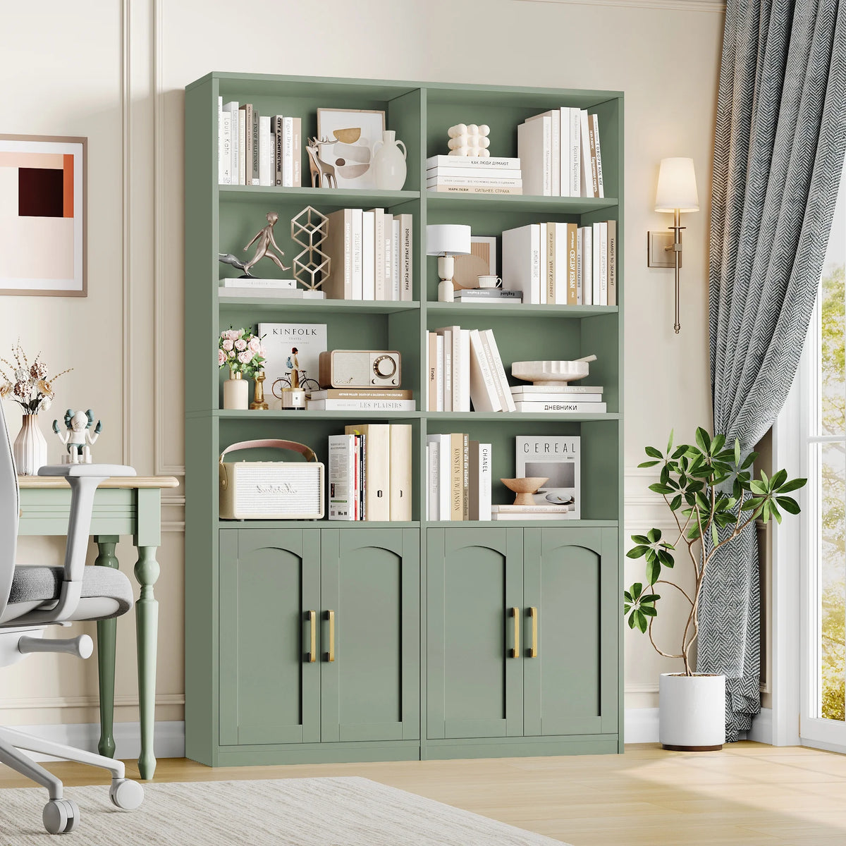 Homfa 73�� Tall Bookcases with Doors, 8 Cubes 6-Tier Double Row Bookshelf, White Bookcase for Living Room Home Office