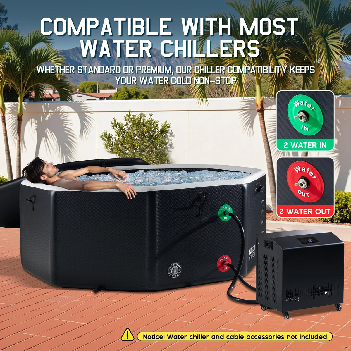 Jocisland Inflatable Cold Plunge Tub for Athletes, Ice Bath Tub with Insulated Lid Non-Slip Mat, Water Chiller Compatible, Portable for Outdoor & Indoor Recovery, 150 Gal, 59"L x 32"W x 28"H