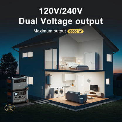 OSCAL P6000 Solar Generator with 4��400W Solar Panels, 6000W 120V/240V Dual Voltage Power Station, 3600Wh LiFePO4 Battery (Expandable to 57.6kWh), 2200W Fast Charging, Home Backup & RV Use
