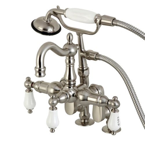 Kingston Brass Vintage Deck Mount Clawfoot Tub Faucet with Hand Shower Brushed Nickel Brushed